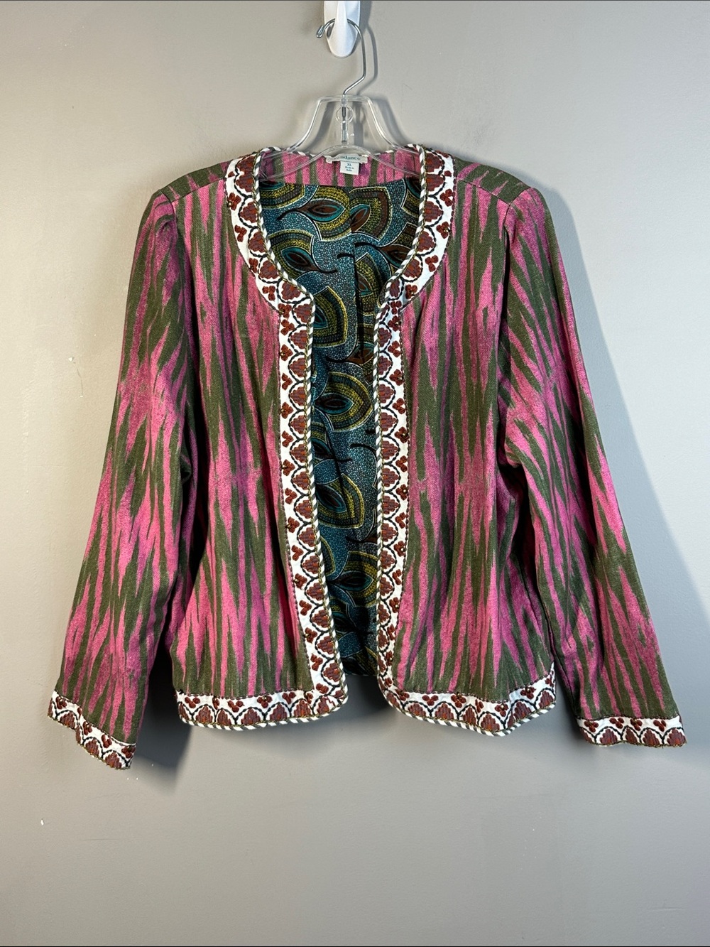 Sundance Amara Ikat Print Embroidered Open Front Jacket Size XL Bohemian Western